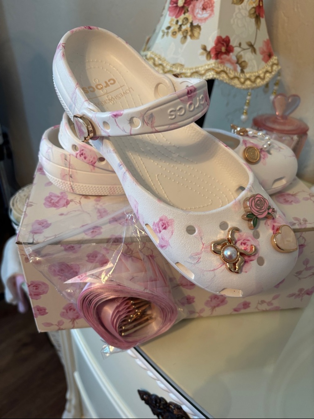 CROCS Floral-Print Shoe Box with Gold Logo Love Shack Fancy Ballet - Picture 3 of 14